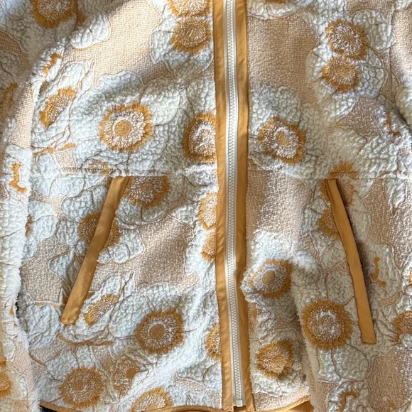 Anthropologie Cream and Yellow Floral Teddy Jacket - Picture 3 of 5